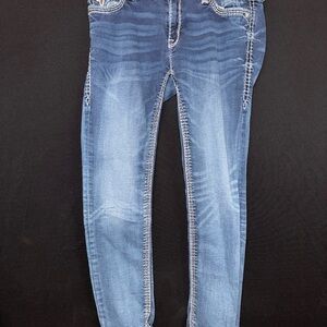 Rock Revival Jeans Woman’s 33 Janelle Skinny Stretch Distressed Embroidered